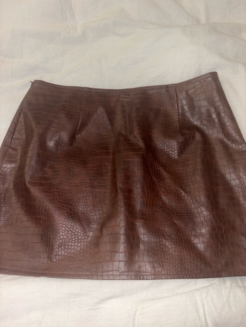 Lulu's Chocolate Brown Croc-Embossed Mini Skirt with Front Slit - Picture 4 of 5